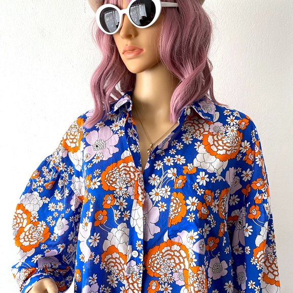 Floral Blouse Retro Blouse Flower Print Top RAILS Colorful Top Groovy Blouse SML - Picture 9 of 12